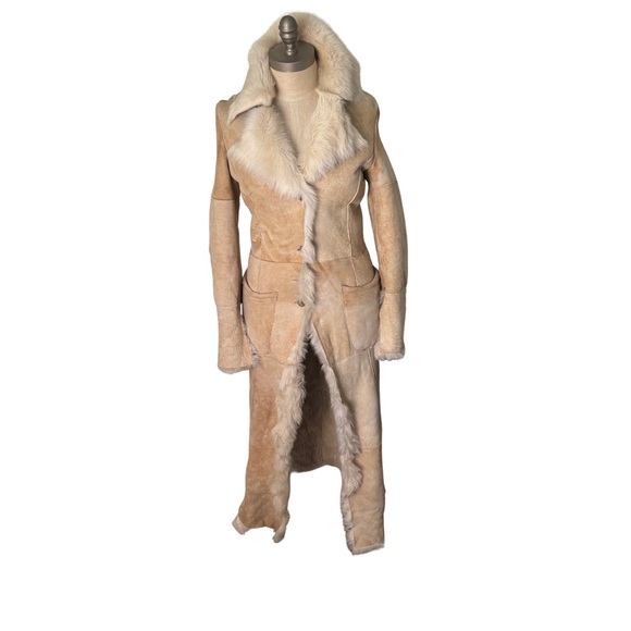 100% Shearling Full Length Camel/Ivory Vintage Coat - Picture 3 of 16